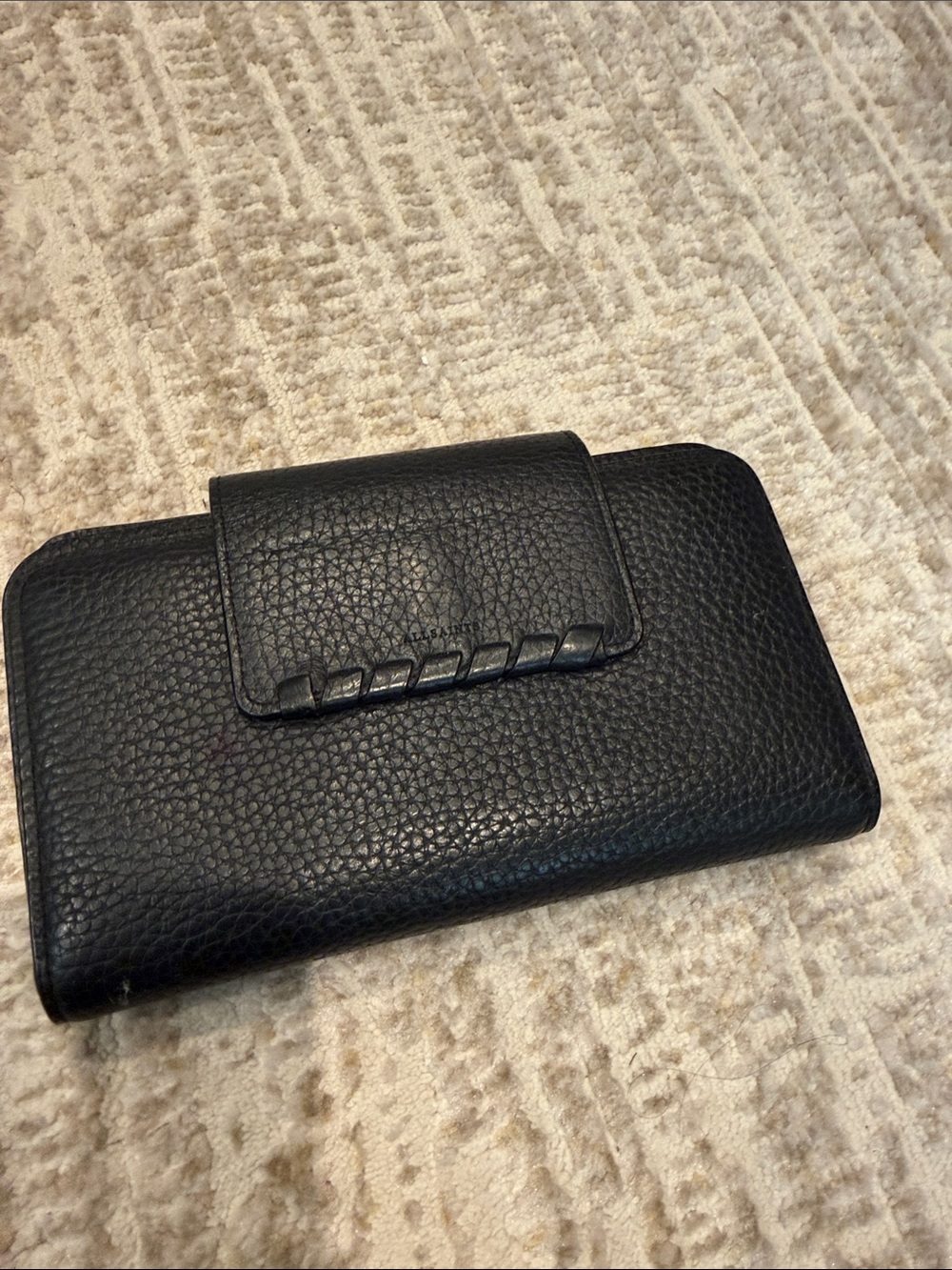 All Saints Black Pebbled Leather Wallet Clutch